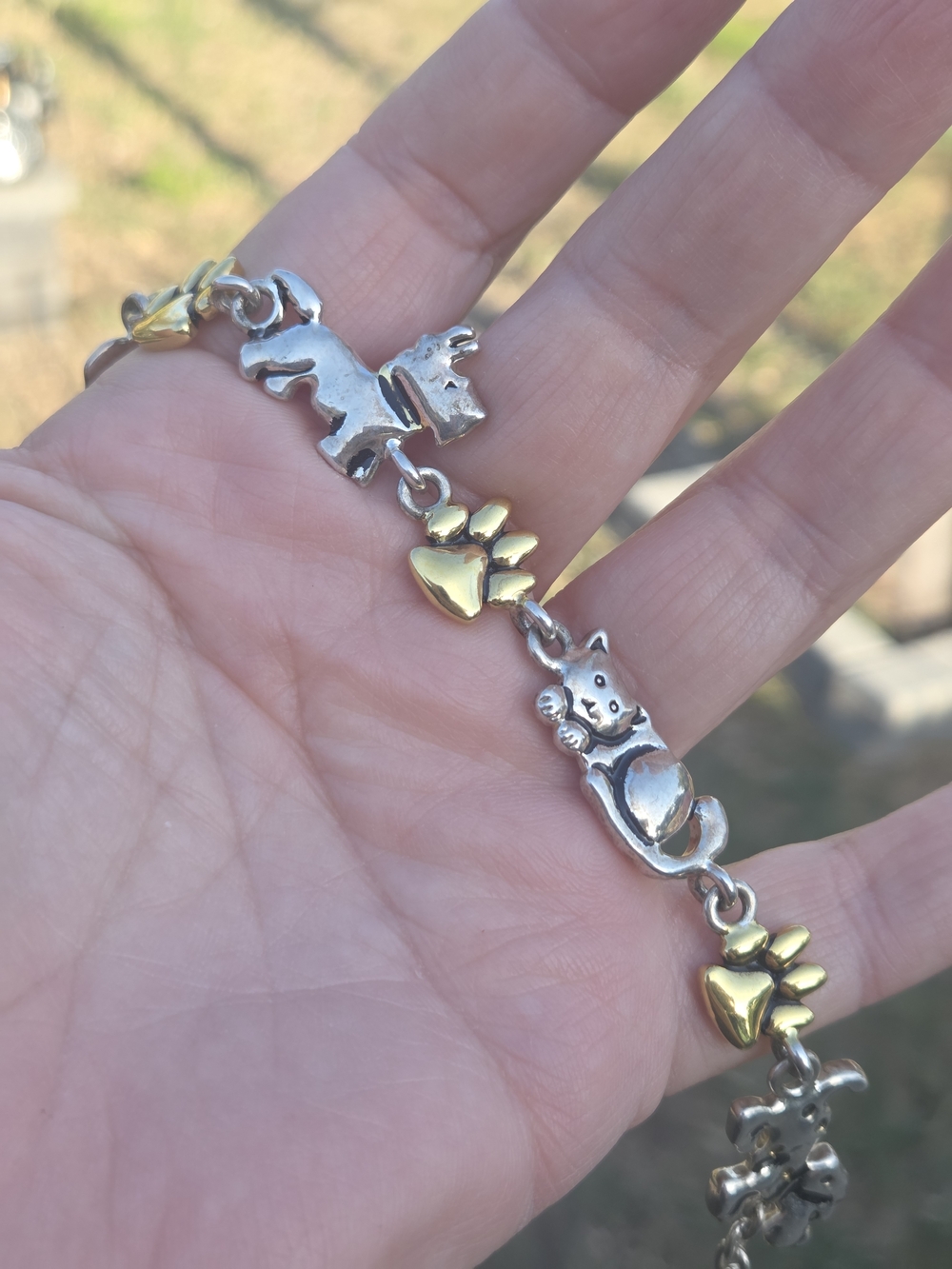 Cat Dog Paw Pet Charm Bracelet Gold Silver Tone Metal